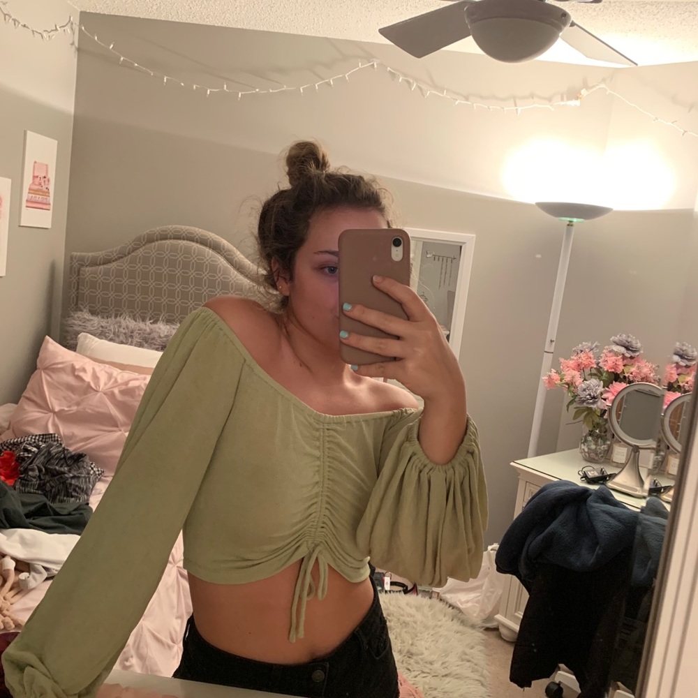 Princess Polly Light Green Off-Shoulder Crop Top